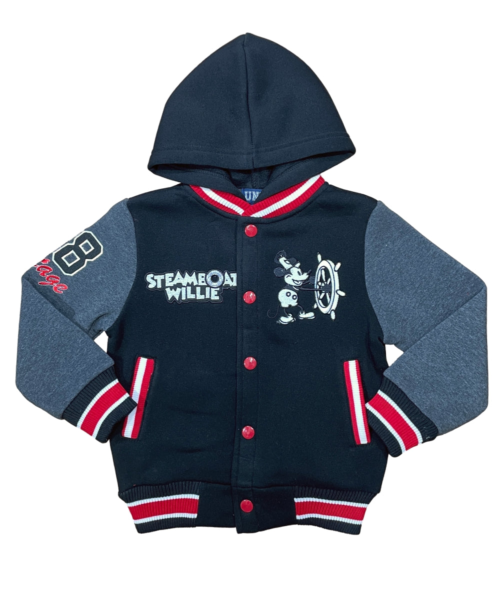 Boys Steamboat Embroidered Varsity Hooded Jacket  - Charcoal (2-4), (S-XL) $9.50-$10.50 Per Piece BJ2458