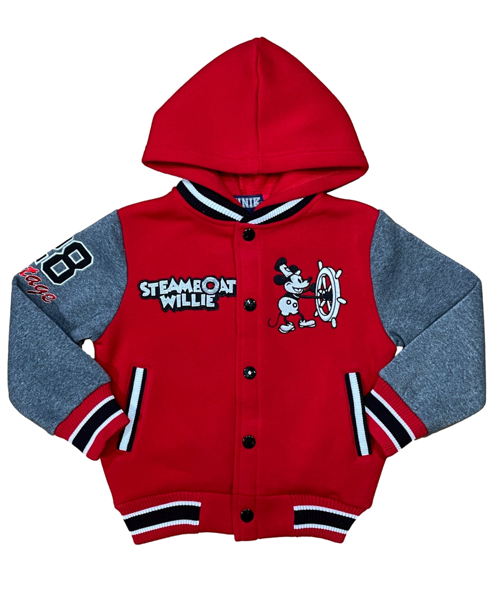 Boys Steamboat Embroidered Varsity Hooded Jacket  - Red (2-4), (S-XL) $9.50-$10.50 Per Piece BJ2458