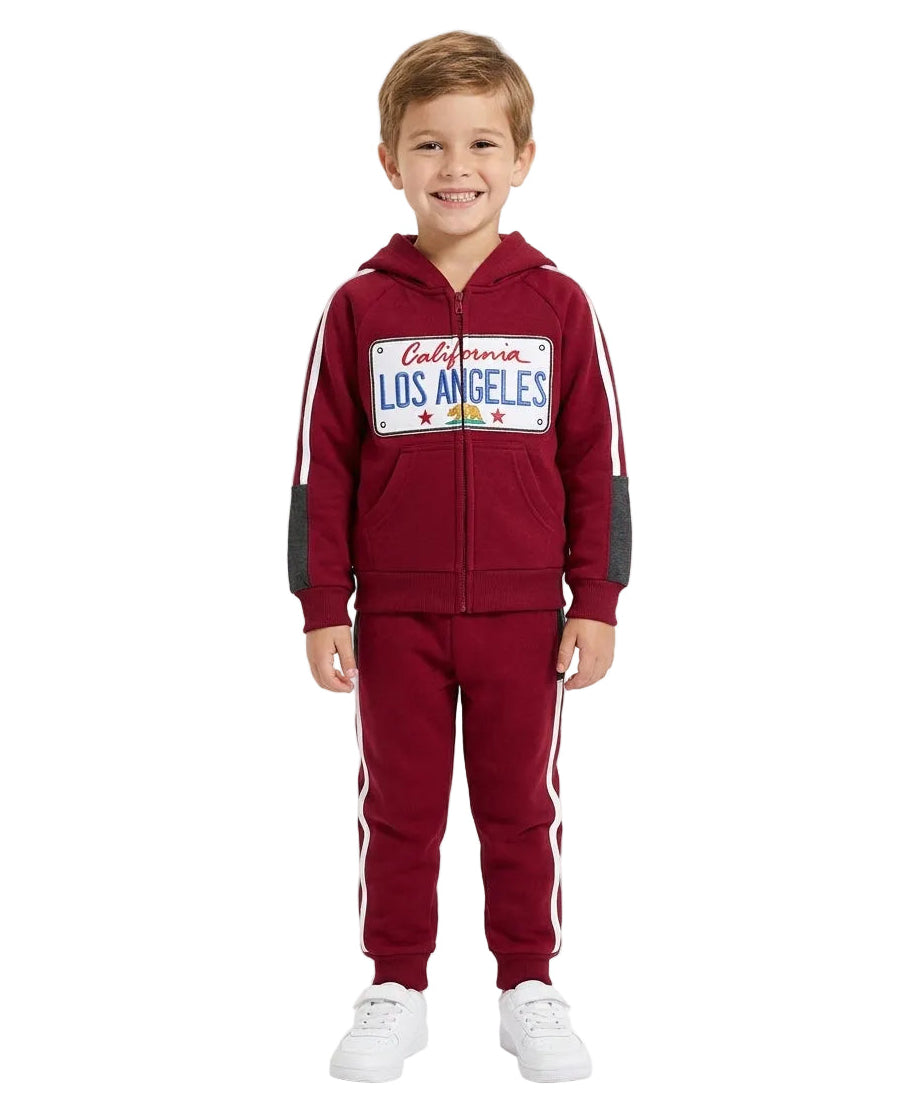 Boy Los Angeles Fleece Tracksuit - D. Red  (12-24)$11.00 (2-4)$12.00 (5-8)$13.00  (10-14)$14.00 Per Set. BW2586