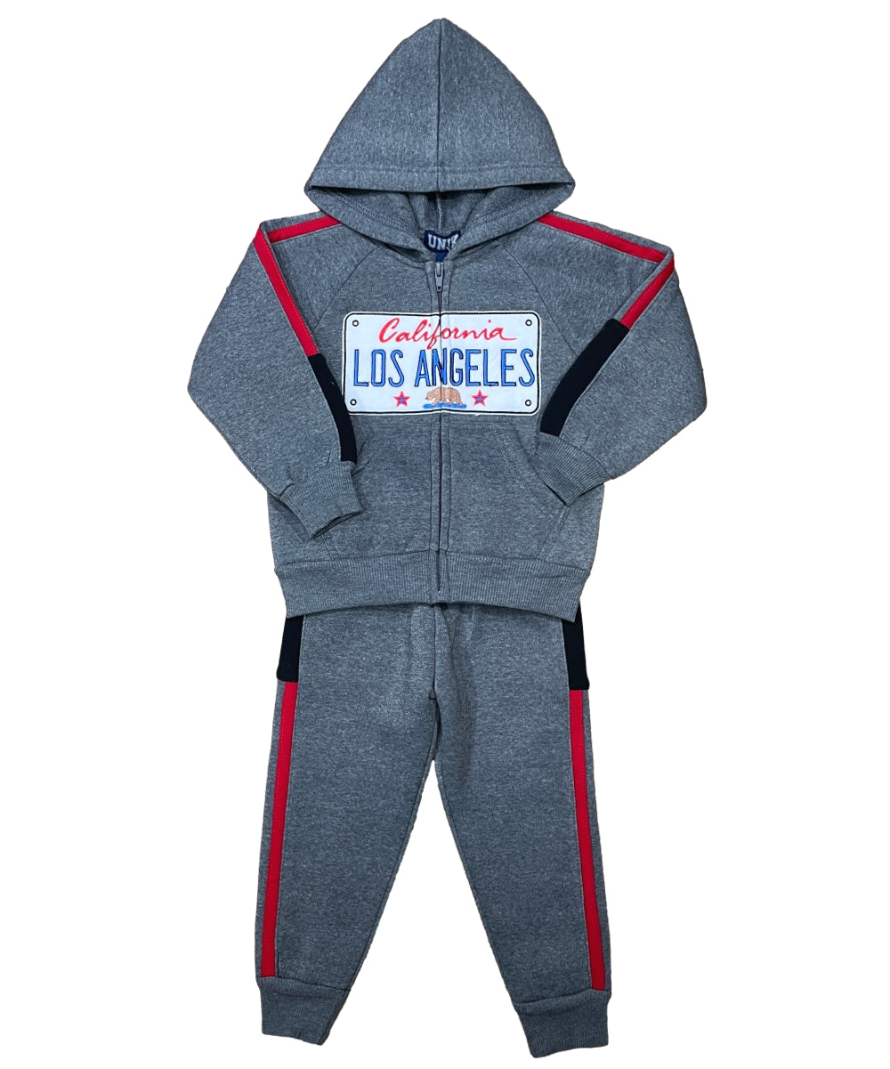 Boy Los Angeles Fleece Tracksuit - D. Grey  (12-24)$11.00 (2-4)$12.00 (5-8)$13.00  (10-14)$14.00 Per Set. BW2586