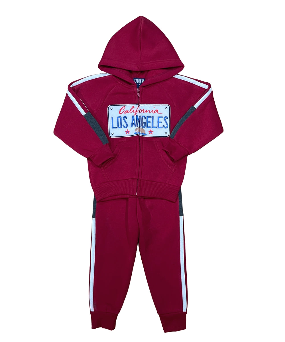 Boy Los Angeles Fleece Tracksuit - D. Red  (12-24)$11.00 (2-4)$12.00 (5-8)$13.00  (10-14)$14.00 Per Set. BW2586
