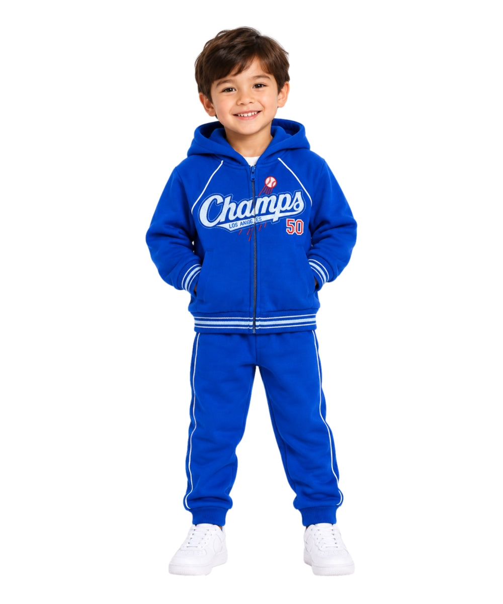 Boy Champs Fleece Tracksuit - Royal Blue  (12-24)$11.00 (2-4)$12.00 (5-8)$13.00  (10-14)$14.00 Per Set. BW2655