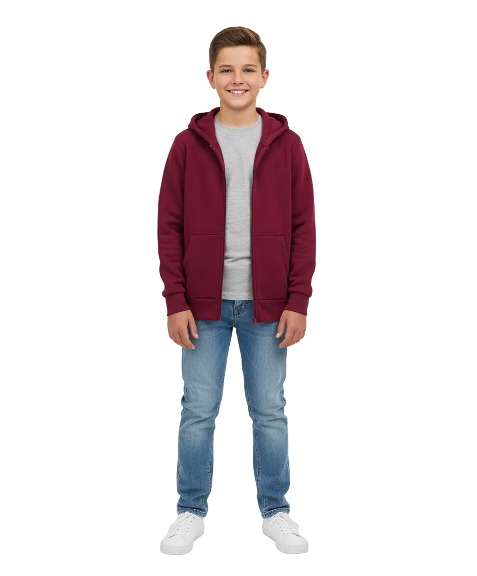 Fleece Zipper Hoodie Burgundy - Unisex (4/5-16) 8.25 Per Piece BWU11