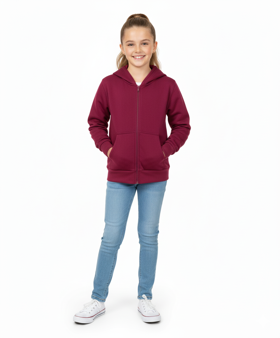 Fleece Zipper Hoodie Burgundy - Unisex (4/5-16) 8.25 Per Piece BWU11