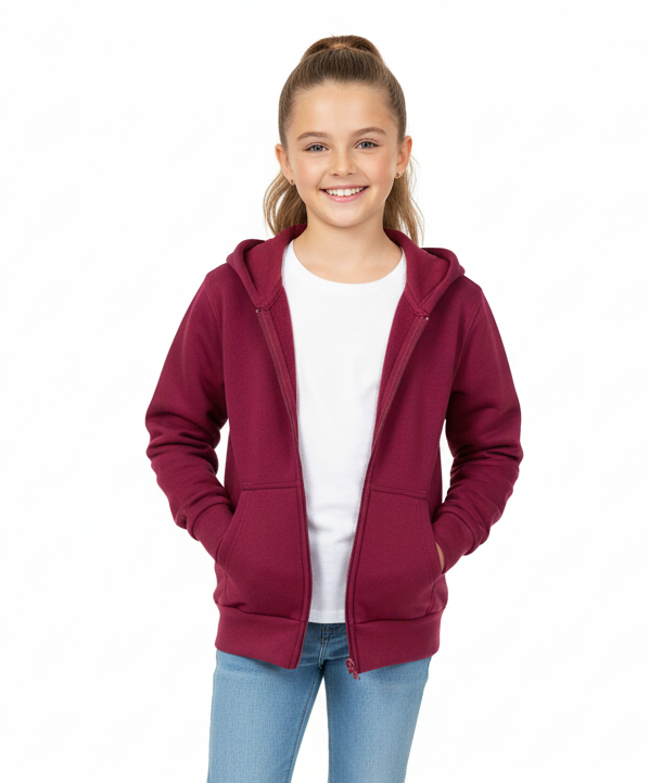 Fleece Zipper Hoodie Burgundy - Unisex (4/5-16) 8.25 Per Piece BWU11