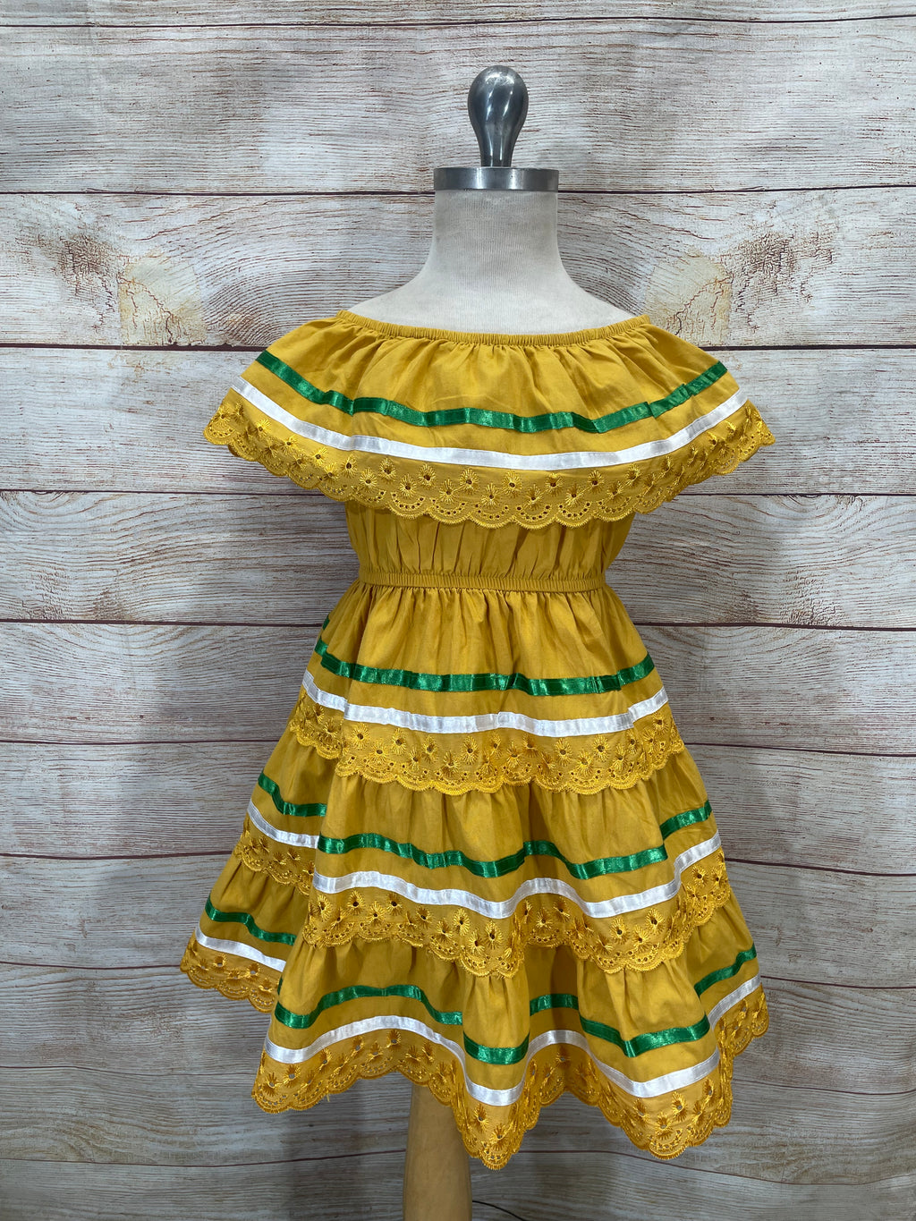 Girl's Honey Traditional Mexican Dress with Lace Trims (2-4) (5-8) (10-14) $10.00 Per Piece. DR1949