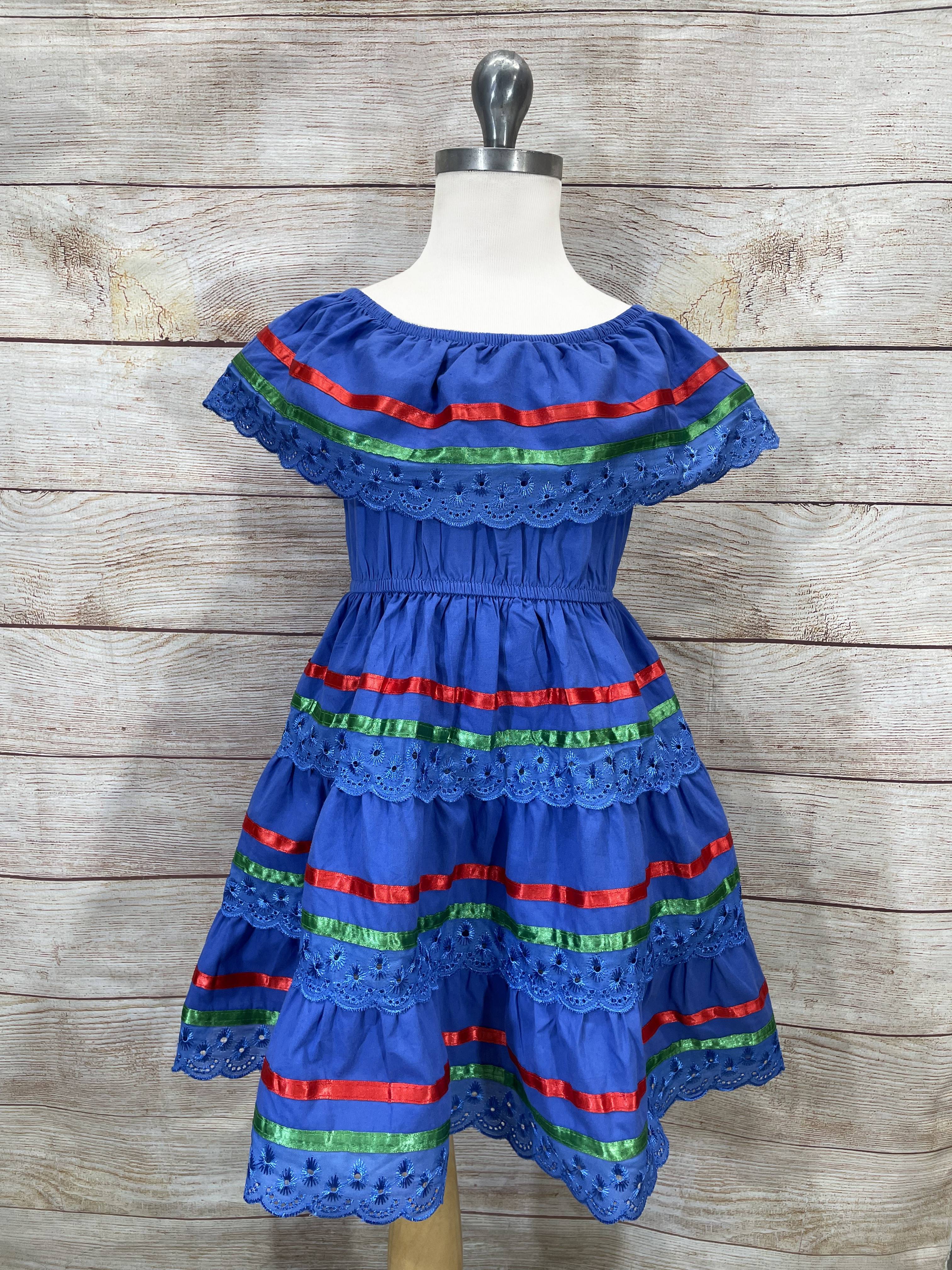 Girl's Royal Blue Traditional Mexican Dress with Lace Trims (2-4) (5-8 –  unik Wholesale