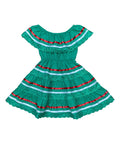 Girl's Green Traditional Mexican Dress with Lace Trims (2-4) (5-8) (10-14) $10.00 Per Piece. DR1949