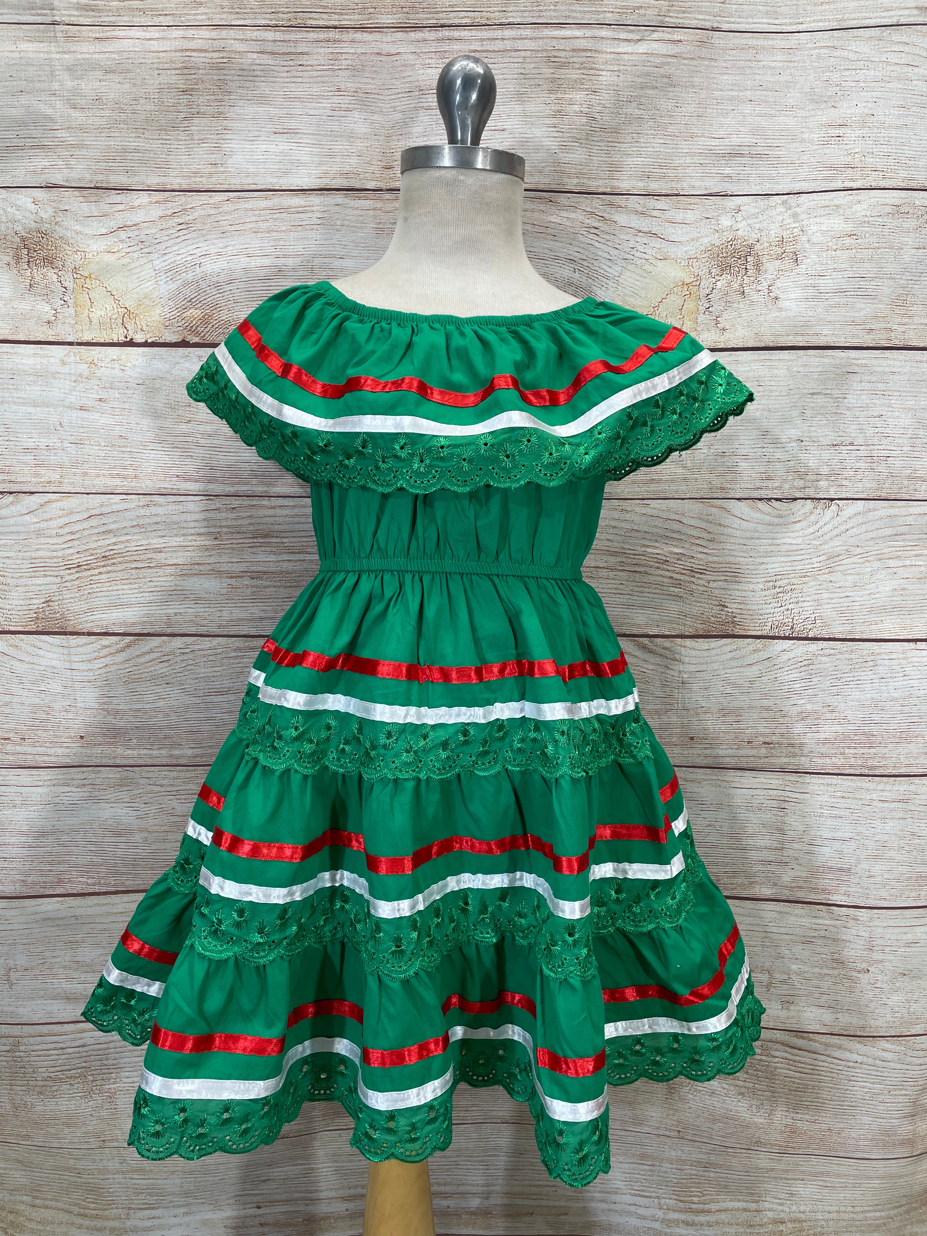 lace mexican dress Girl's Green Traditional Mexican Dress with Lace Trims (2-4) (5-8) (10 – unik Wholesale