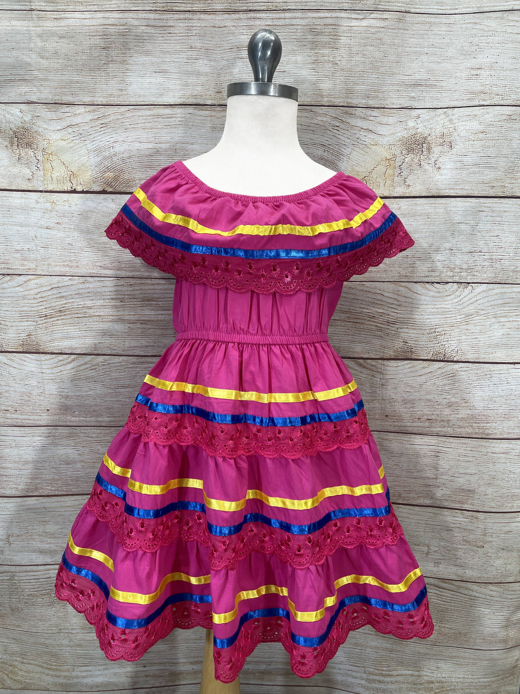 Girl's Pink Traditional Mexican Dress with Lace Trims (2-4) (5-8) (10-14) $10.00 Per Piece