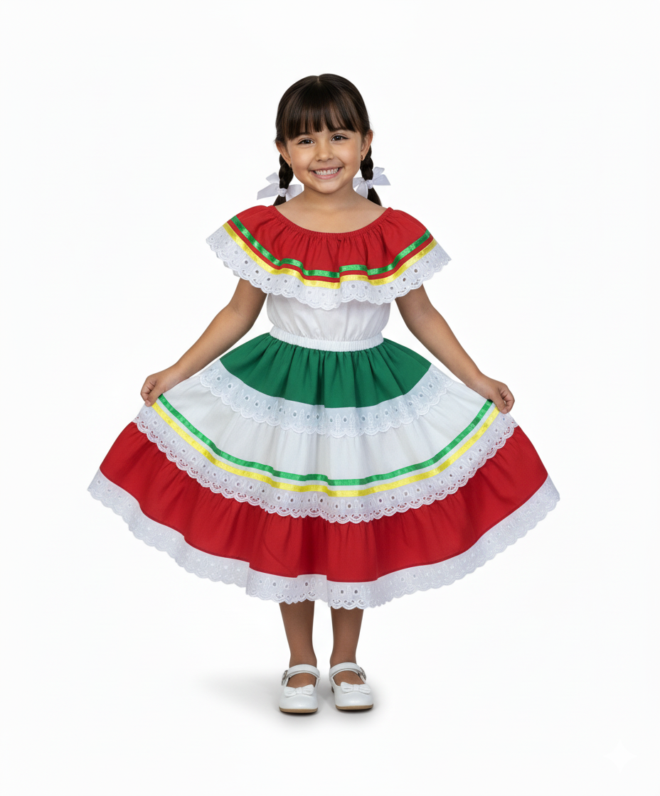 Girl's Yellow/Red Traditional Mexican Dress (2-4) $10.00 (5-8) $10.00 and (10-14) $10.00 Per Piece. DR1949