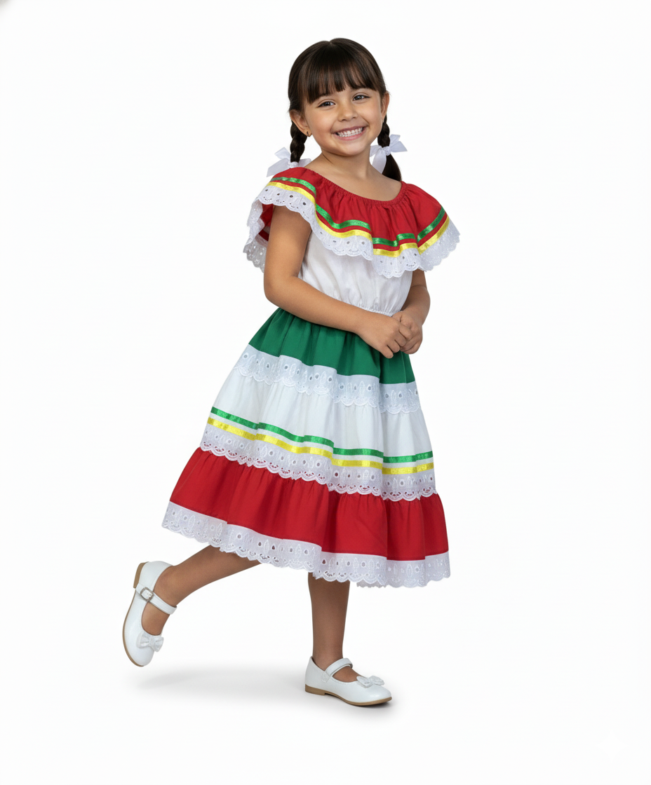 Girl's Yellow/Red Traditional Mexican Dress (2-4) $10.00 (5-8) $10.00 and (10-14) $10.00 Per Piece. DR1949