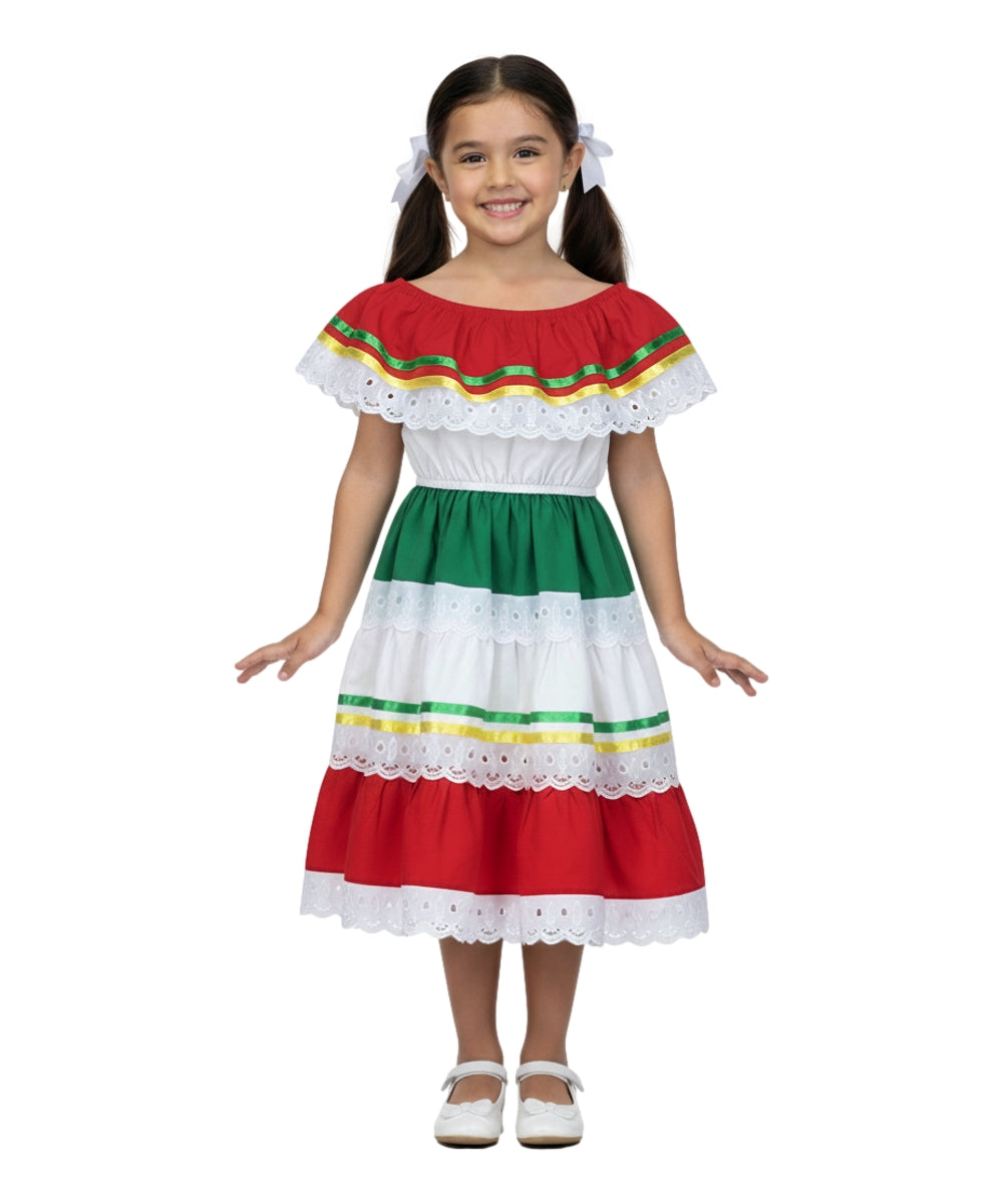 Girl's Yellow/Red Traditional Mexican Dress (2-4) $10.00 (5-8) $10.00 and (10-14) $10.00 Per Piece. DR1949