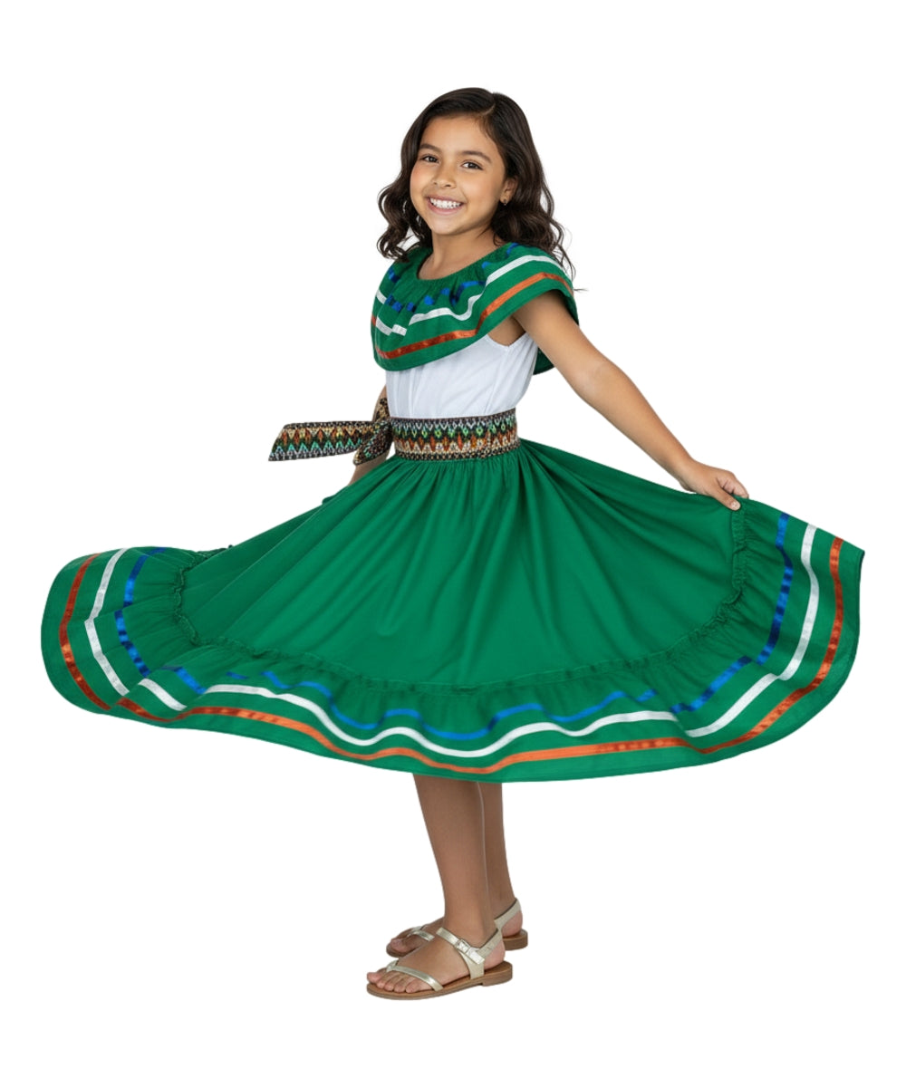 Fancy Green Traditional Mexican Cinco De Mayo Fiesta Dress (4-14) $14.00 Per Piece, DR20311