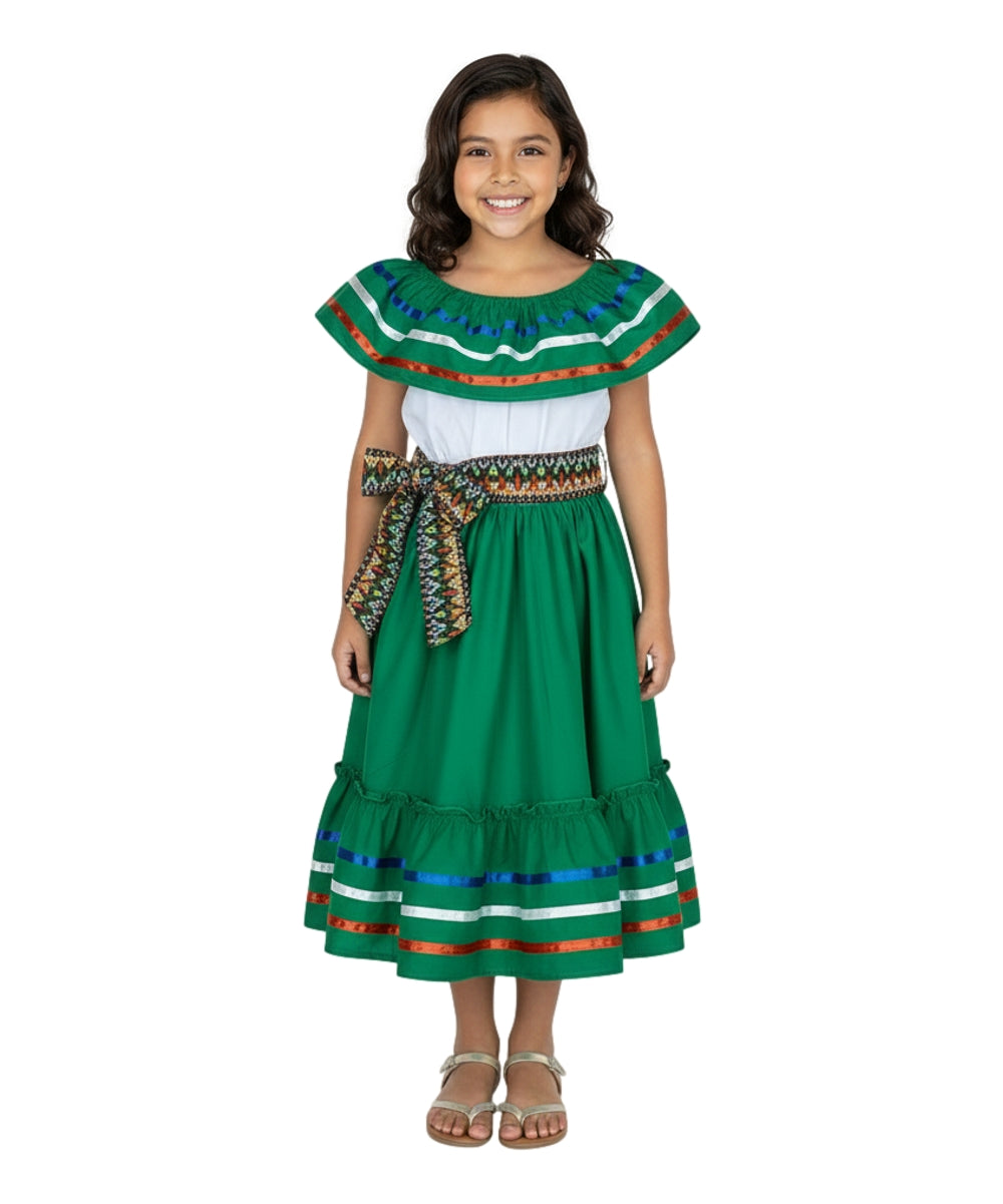 Fancy Green Traditional Mexican Cinco De Mayo Fiesta Dress (4-14) $14.00 Per Piece, DR20311