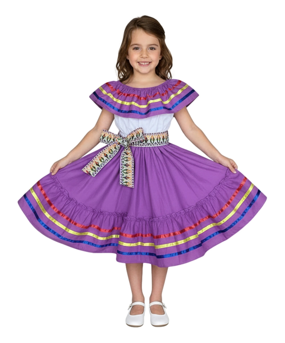 Fancy Lilac Traditional Mexican Cinco De Mayo Fiesta Dress (4-14) $14.00 Per Piece. DR2031