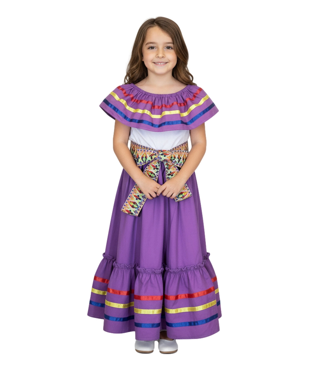 Fancy Lilac Traditional Mexican Cinco De Mayo Fiesta Dress (4-14) $14.00 Per Piece. DR2031