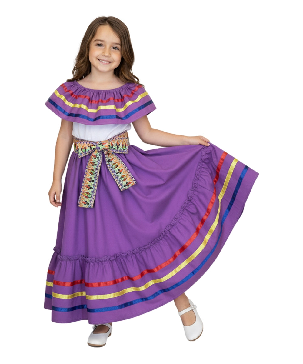 Fancy Lilac Traditional Mexican Cinco De Mayo Fiesta Dress (4-14) $14.00 Per Piece. DR2031
