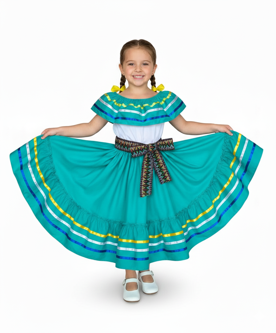 Fancy Mint Traditional Mexican Cinco De Mayo Fiesta Dress (4-14) $14.00 Per Piece