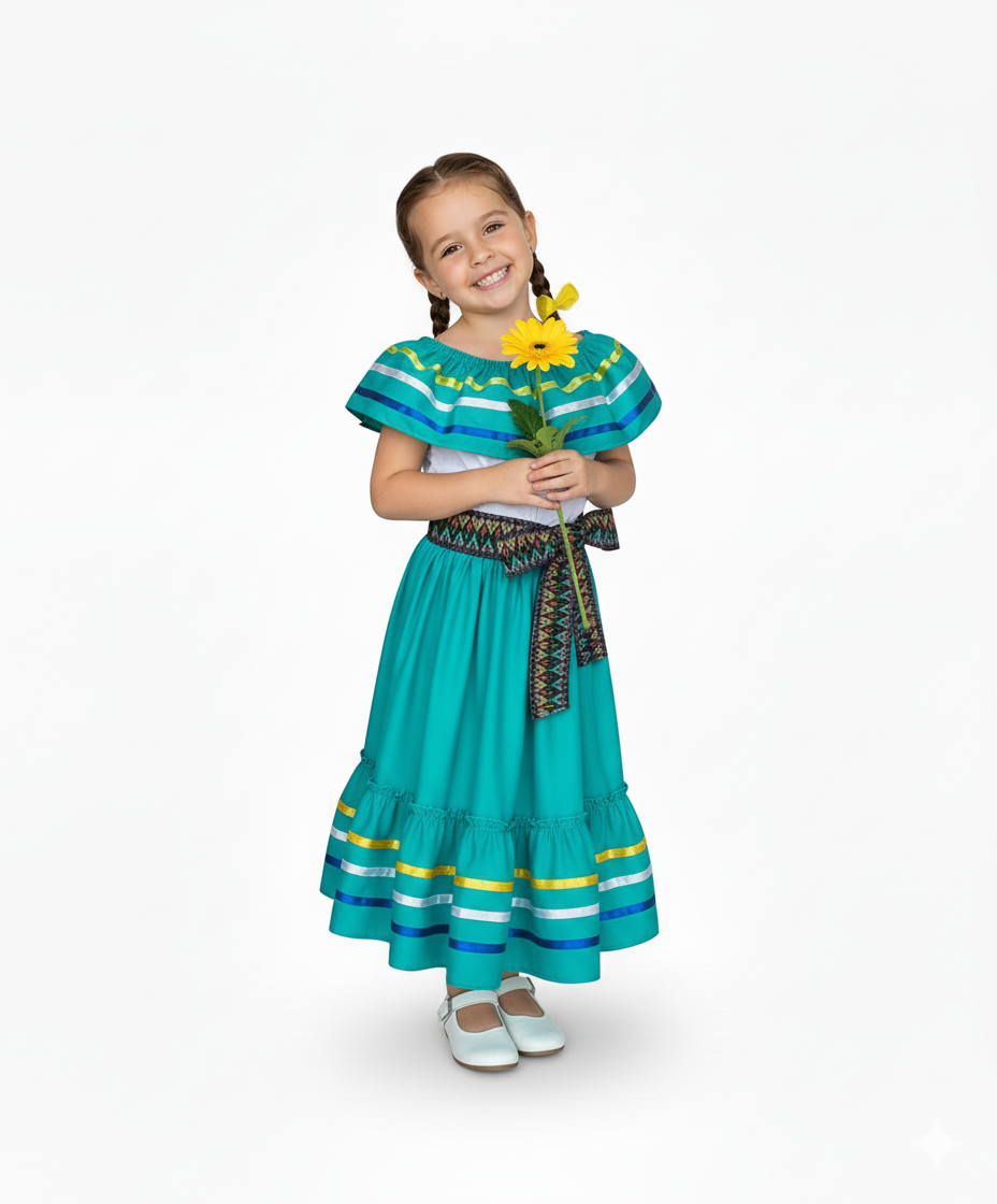 Fancy Mint Traditional Mexican Cinco De Mayo Fiesta Dress (4-14) $14.00 Per Piece