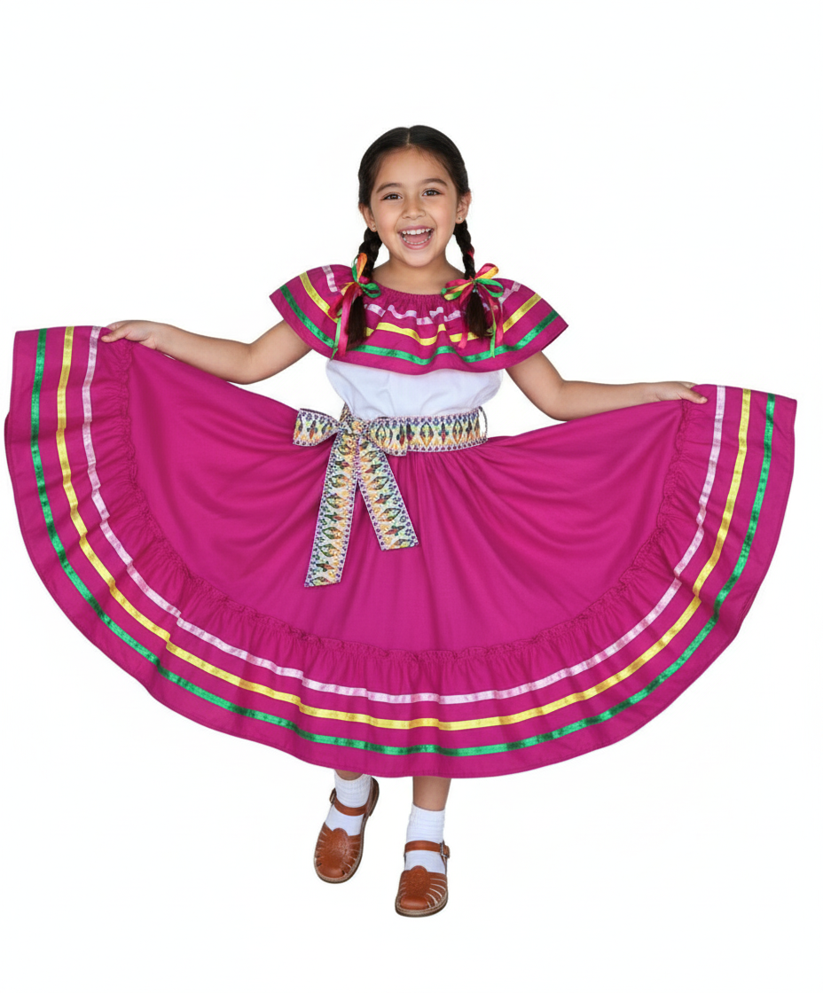 Fancy Pink Traditional Mexican Cinco De Mayo Fiesta Dress (4-14) $14.00 Per Piece