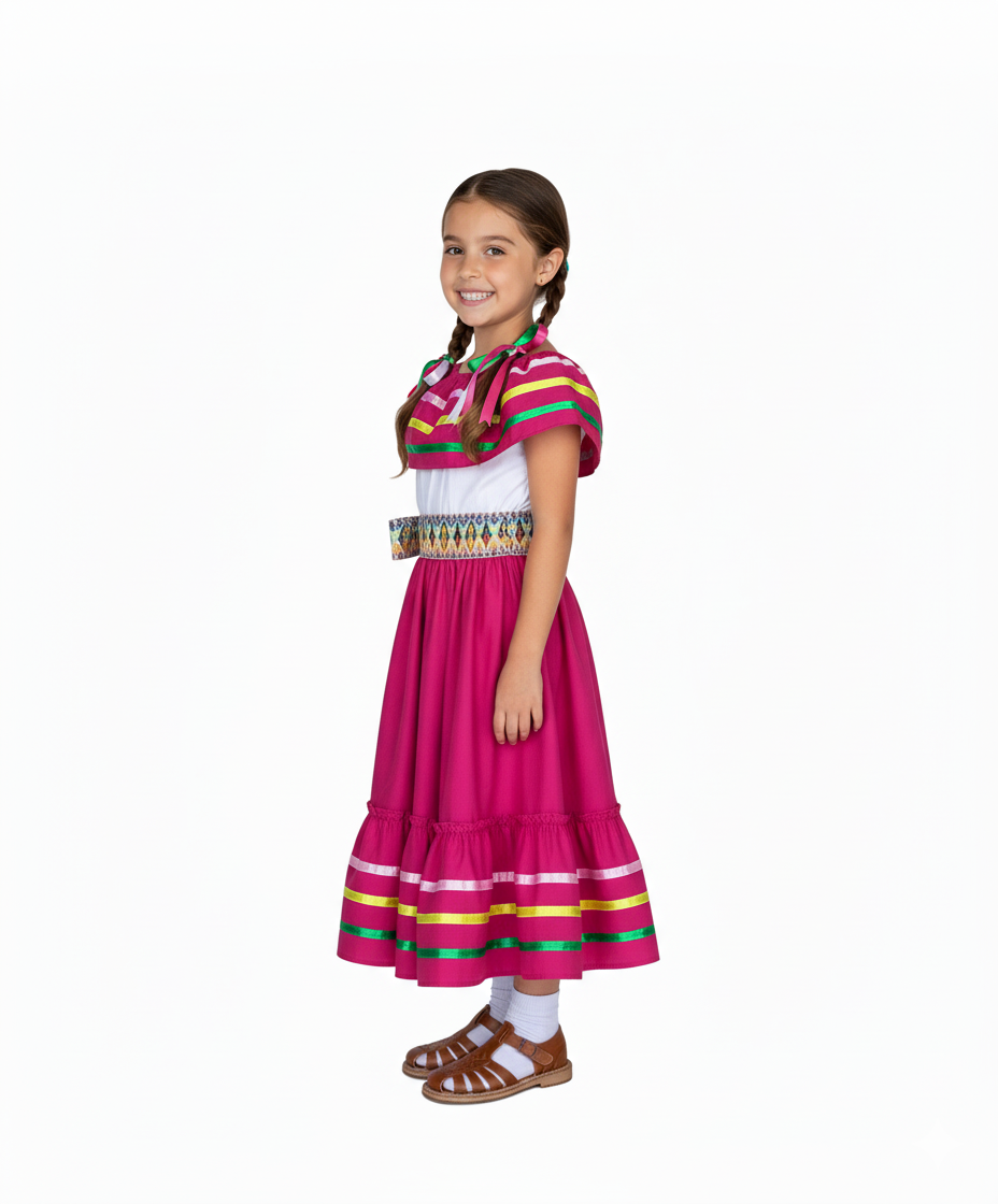 Fancy Pink Traditional Mexican Cinco De Mayo Fiesta Dress (4-14) $14.00 Per Piece