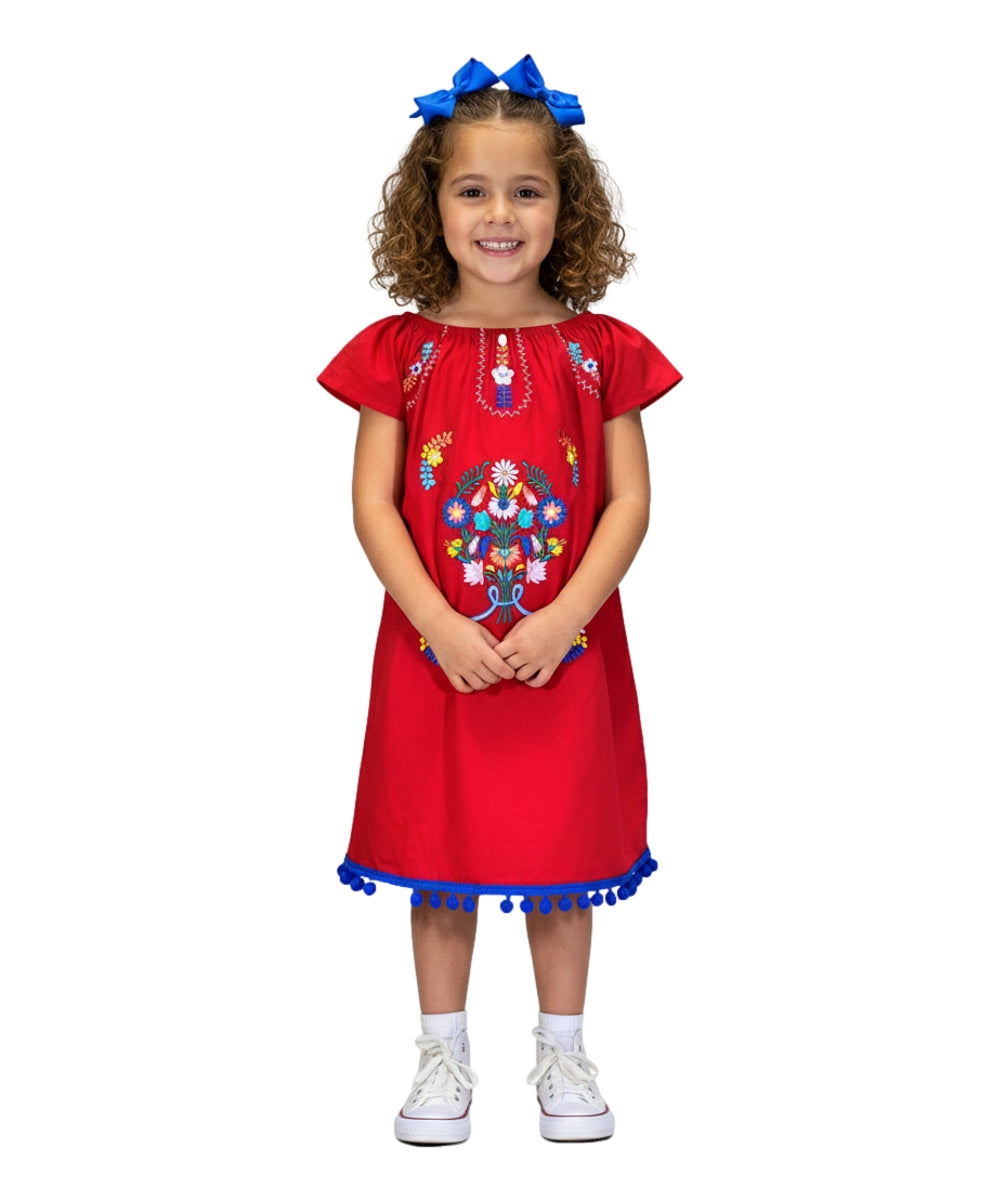 Cotton Red Flower Embroidered Dress (12M-24M) $9.50 (2-4) $10.00 And (5-8) $10.00 Per Piece. DR2141