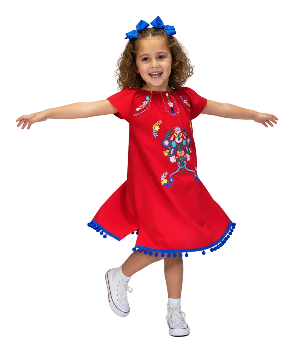 Cotton Red Flower Embroidered Dress (12M-24M) $9.50 (2-4) $10.00 And (5-8) $10.00 Per Piece. DR2141