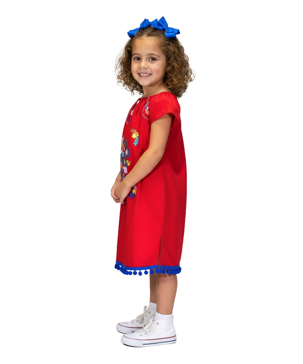 Cotton Red Flower Embroidered Dress (12M-24M) $9.50 (2-4) $10.00 And (5-8) $10.00 Per Piece. DR2141