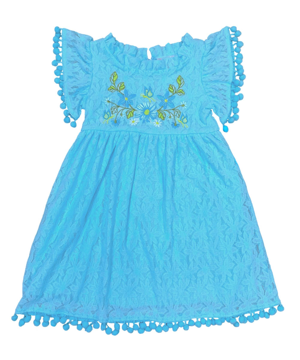 Ultra soft Lace and Pom Pom Embroidered Dress (2-4), (5-8) $6.00 Per Piece. DR 2232