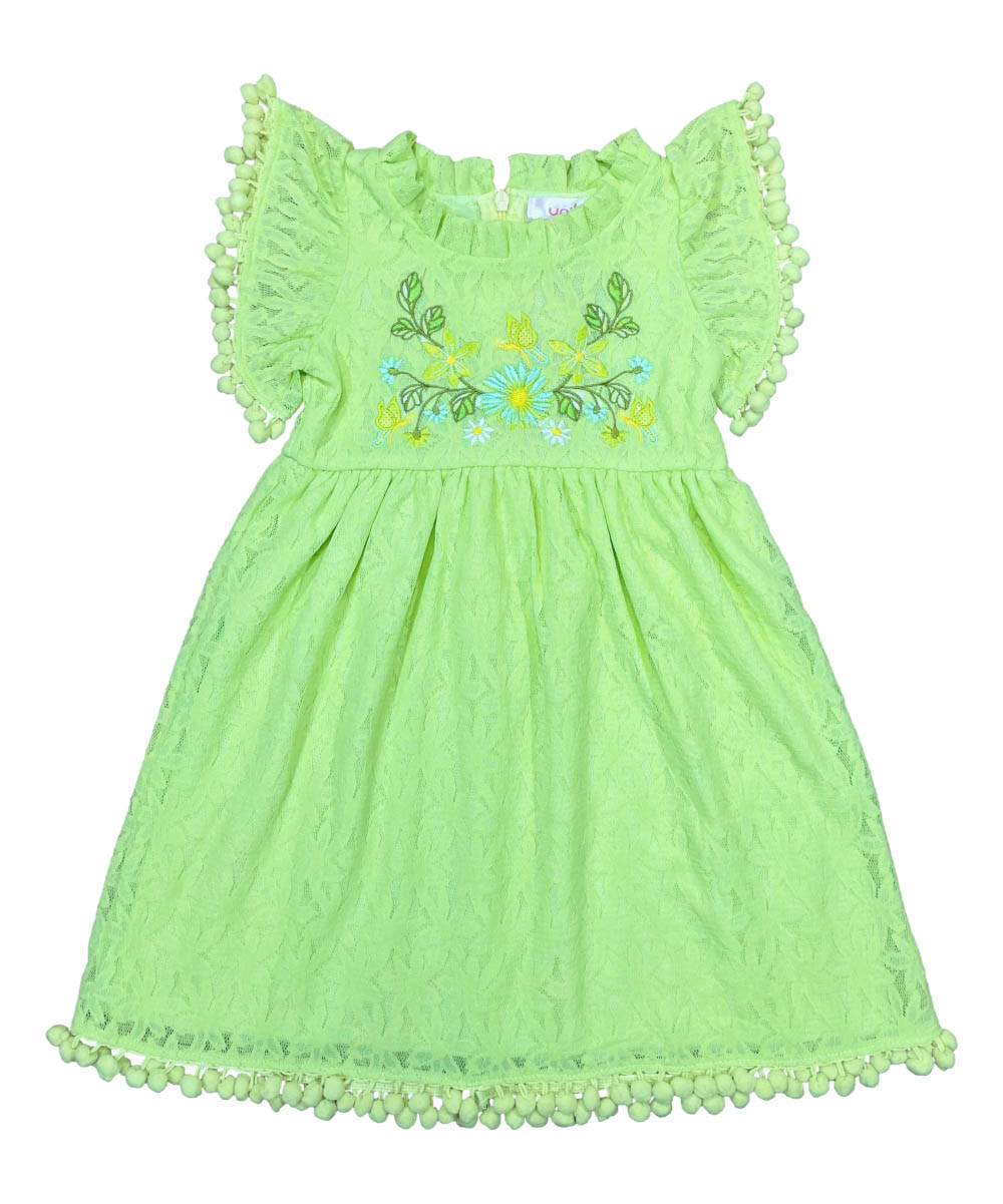Ultra soft Lace and Pom Pom Embroidered Dress (2-4), (5-8) $6.00 Per Piece. DR 2232