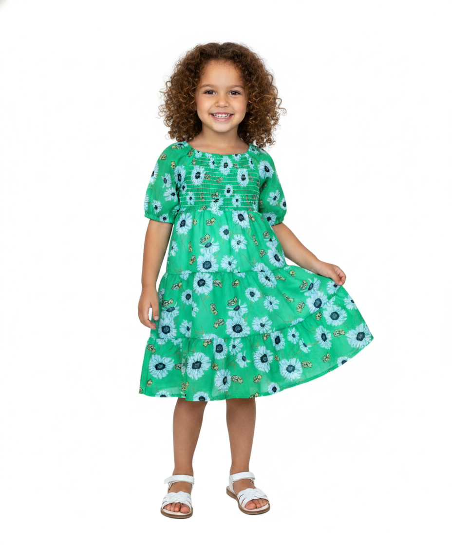 Girl Lined Chiffon Multi Tier Short Sleeve Dress (2-4), (5-8) $6.00 Per Piece. DR2234
