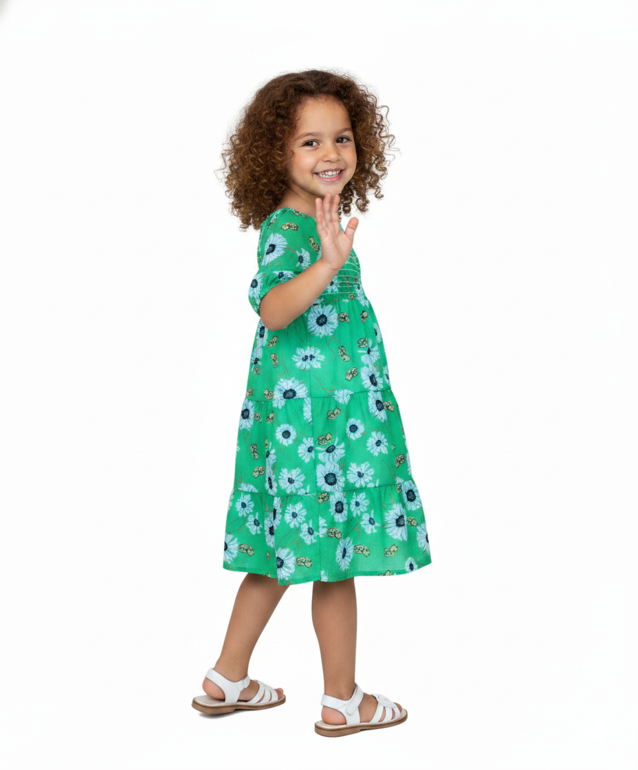 Girl Lined Chiffon Multi Tier Short Sleeve Dress (2-4), (5-8) $6.00 Per Piece. DR2234