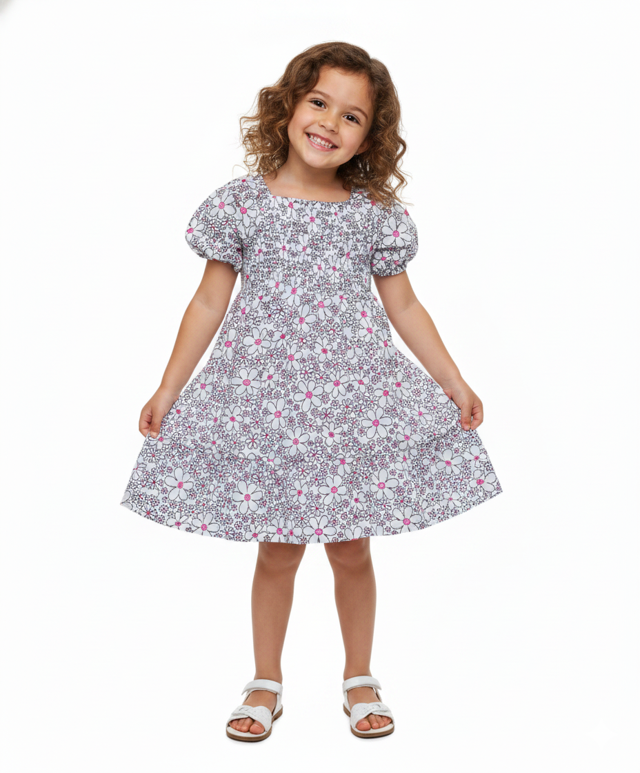 Girl Lined Chiffon Multi Tier Short Sleeve Dress (2-4), (5-8) $6.00 Per Piece. DR2234