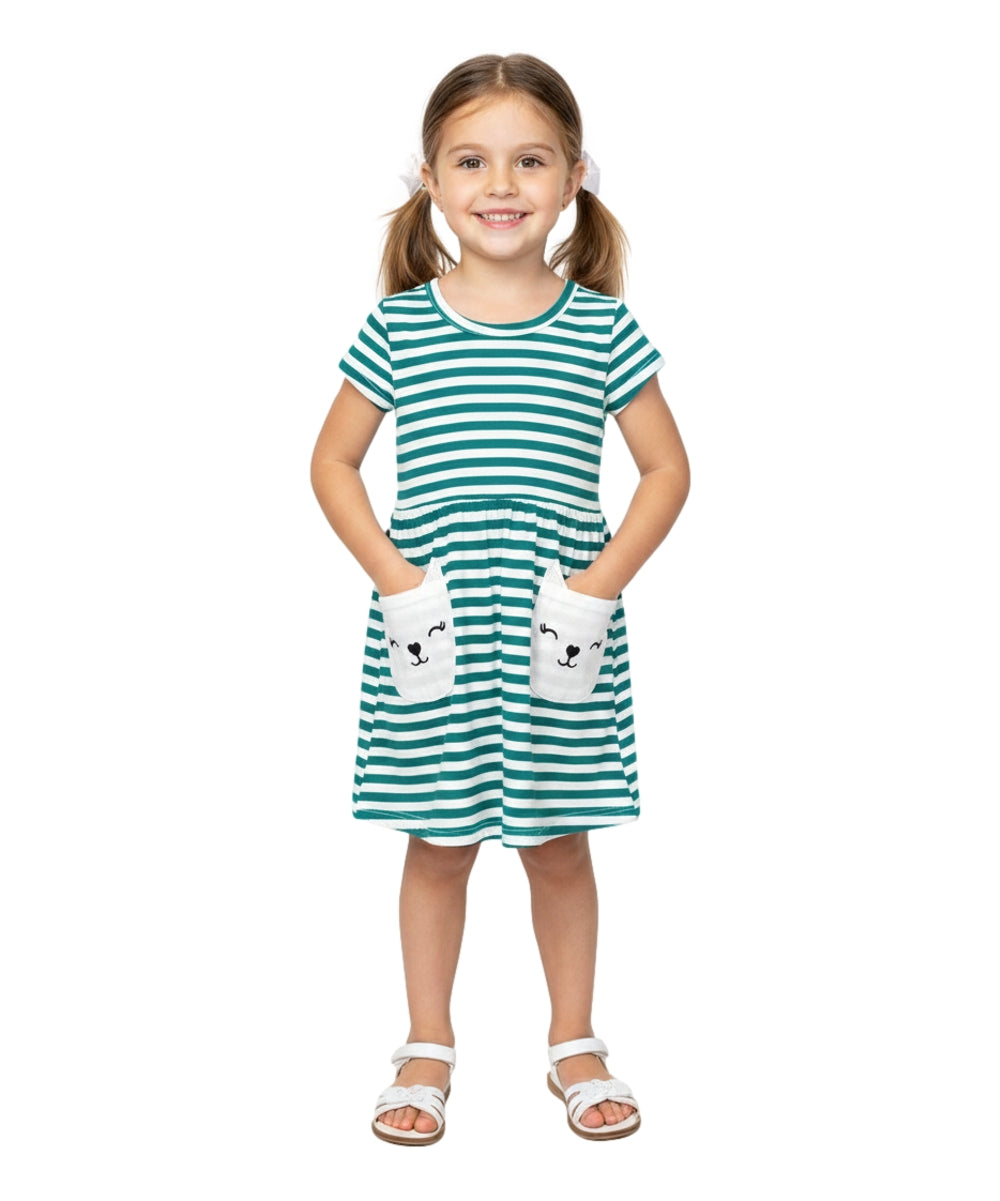 Stripe Kitty Cat Pocket Dress 2-4, 5-8, 10-14  $6 Per Piece. DR2236