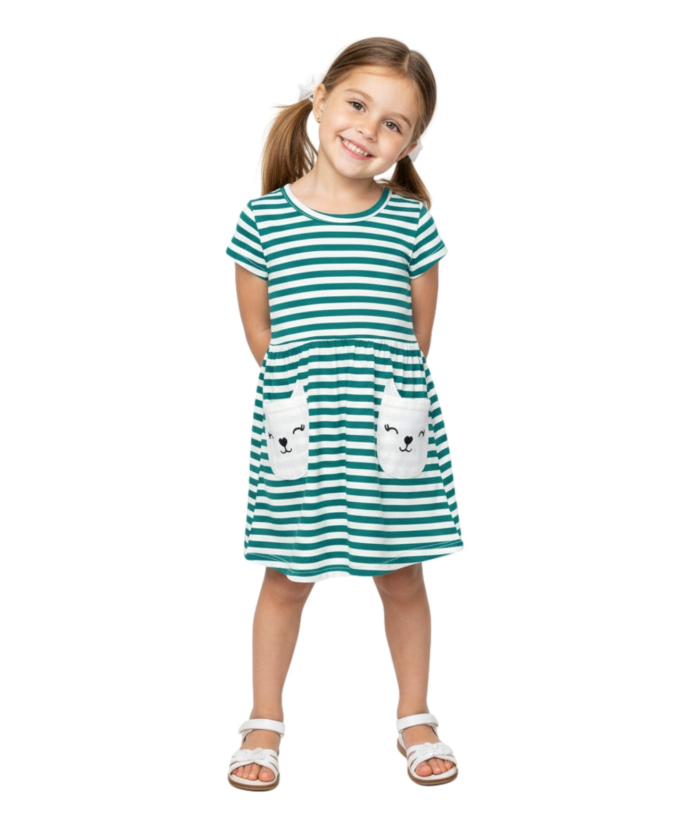 Stripe Kitty Cat Pocket Dress 2-4, 5-8, 10-14  $6 Per Piece. DR2236
