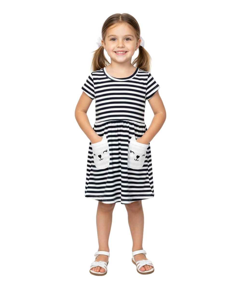 Stripe Kitty Cat Pocket Dress 2-4, 5-8, 10-14  $6 Per Piece. DR2236