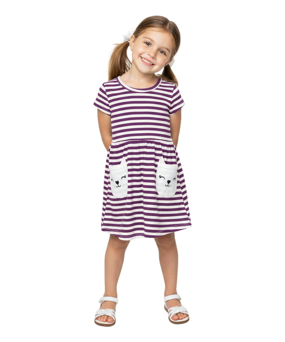 Stripe Kitty Cat Pocket Dress 2-4, 5-8, 10-14  $6 Per Piece. DR2236