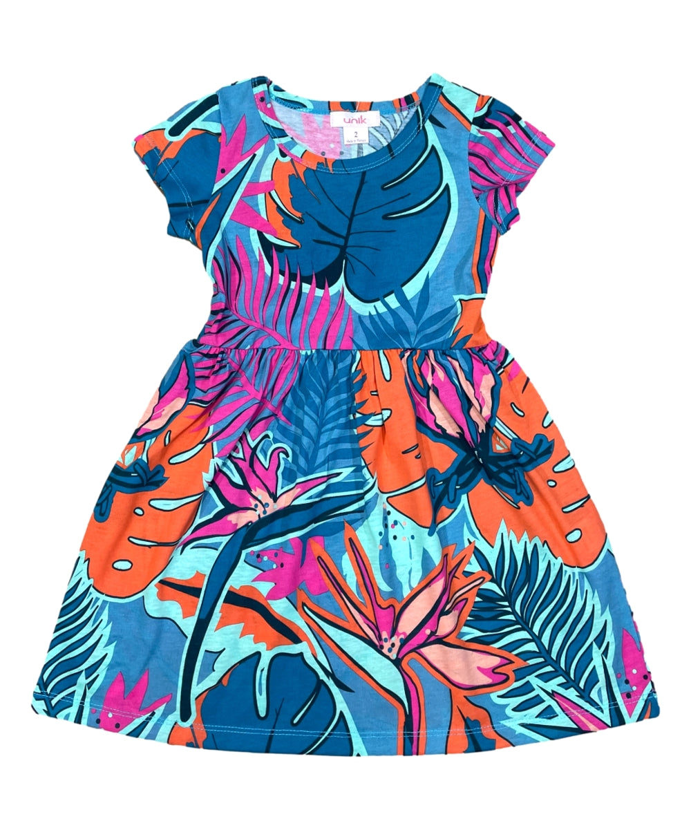 Tropical Fun Floral Cotton Dress (2-4),  (5-8) $6.00 Per Piece. DR2237