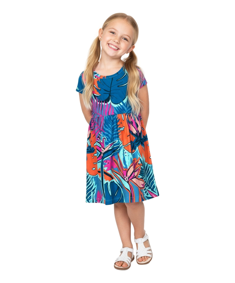 Tropical Fun Floral Cotton Dress (2-4),  (5-8) $6.00 Per Piece. DR2237