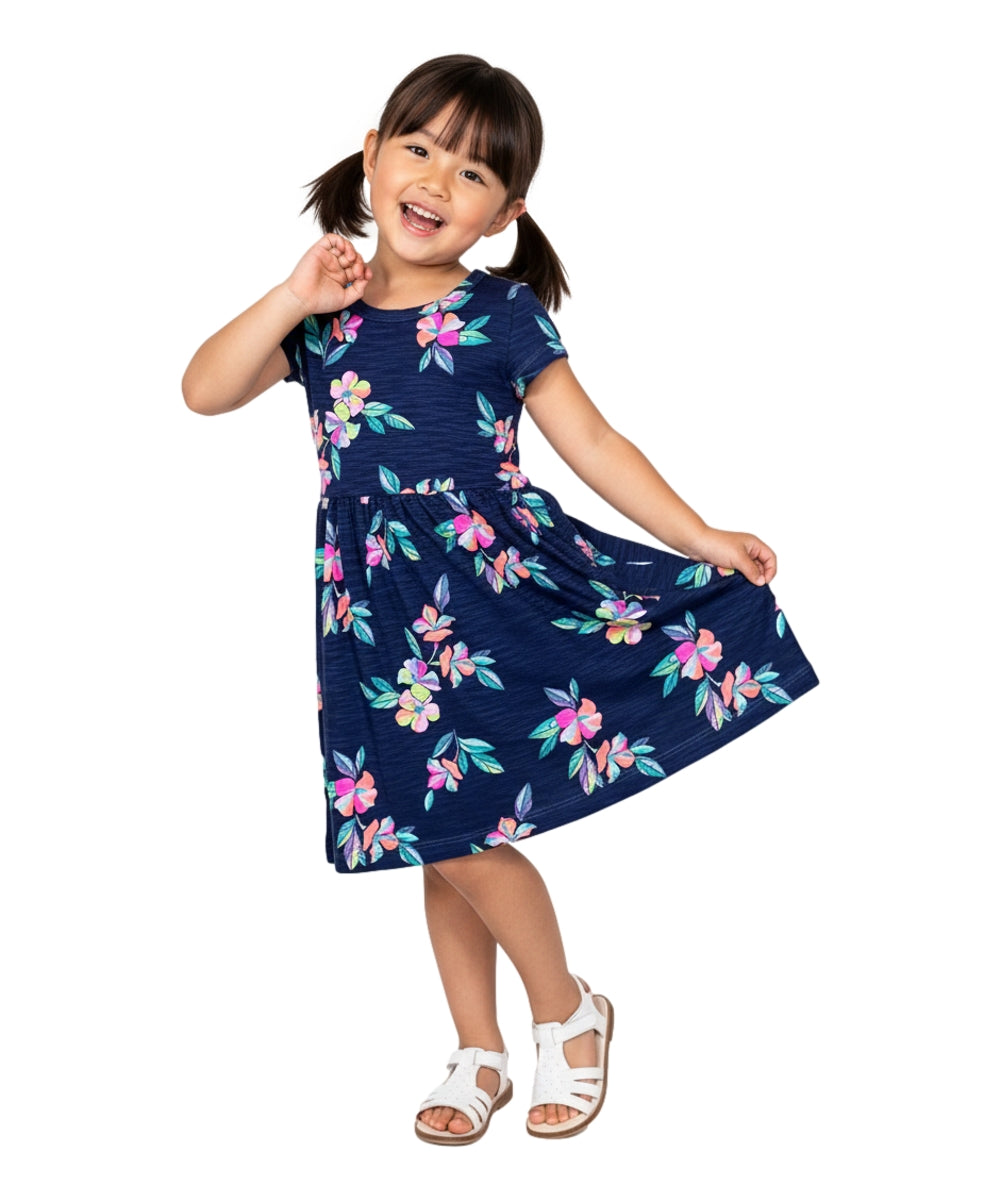 Tropical Fun Floral Cotton Dress (2-4),  (5-8) $6.00 Per Piece. DR2237