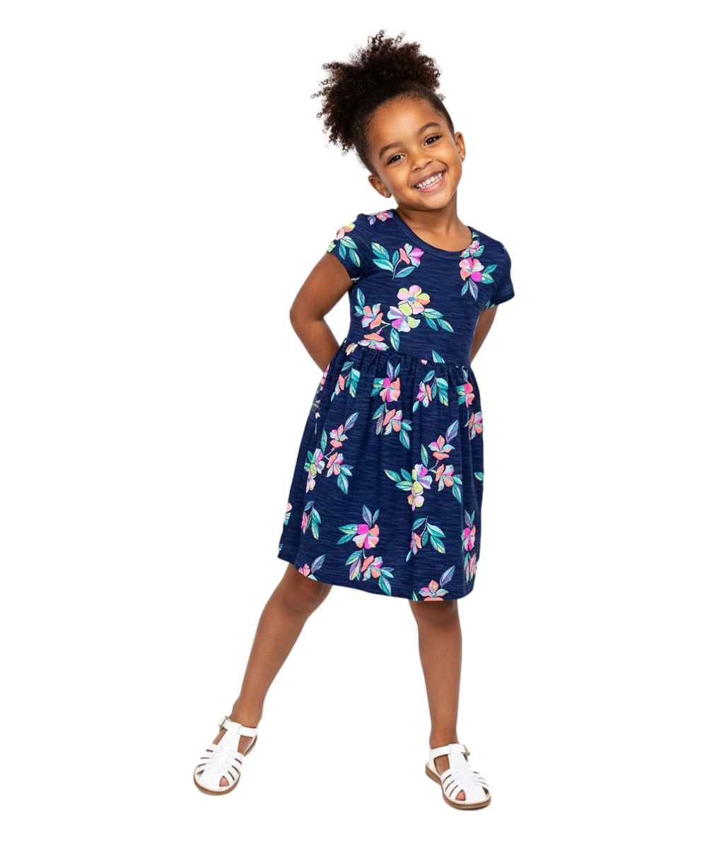 Tropical Fun Floral Cotton Dress (2-4),  (5-8) $6.00 Per Piece. DR2237