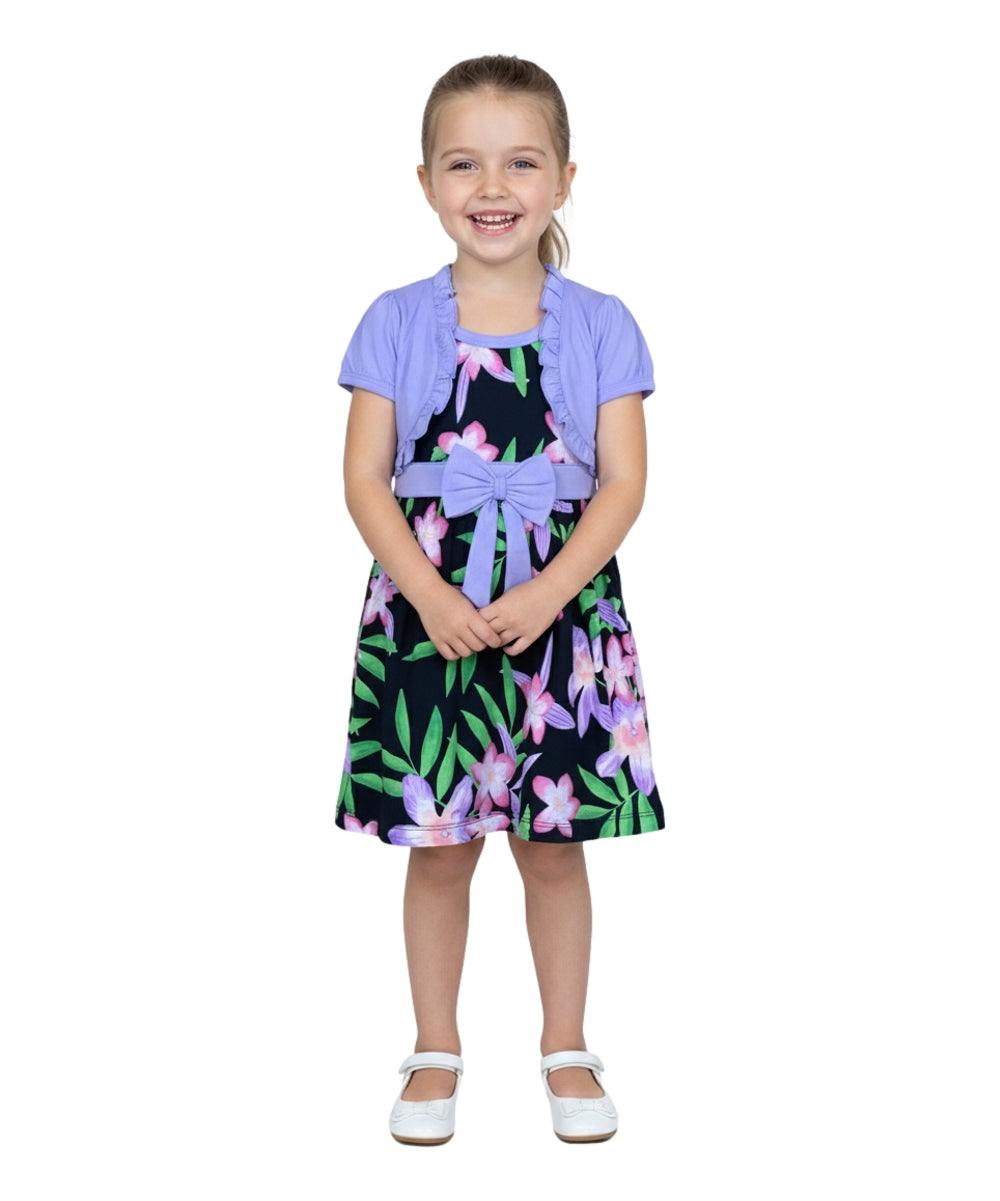Cotton Tropical Dress with Removable Cardigan.  Size (12m-24m), (2-4), (5-8) $6 per unit. DR2238