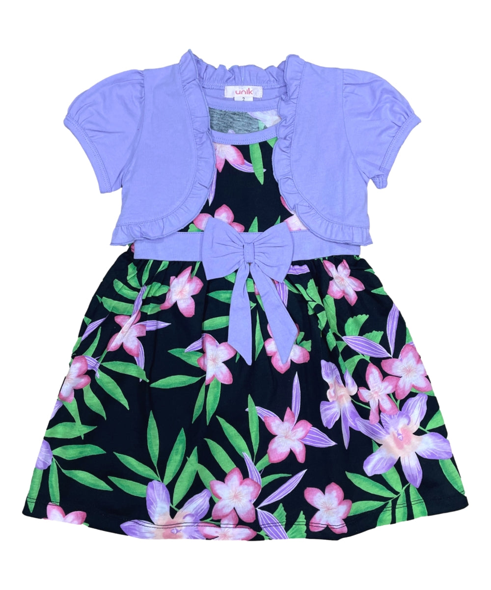 Cotton Tropical Dress with Removable Cardigan.  Size (12m-24m), (2-4), (5-8) $6 per unit. DR2238