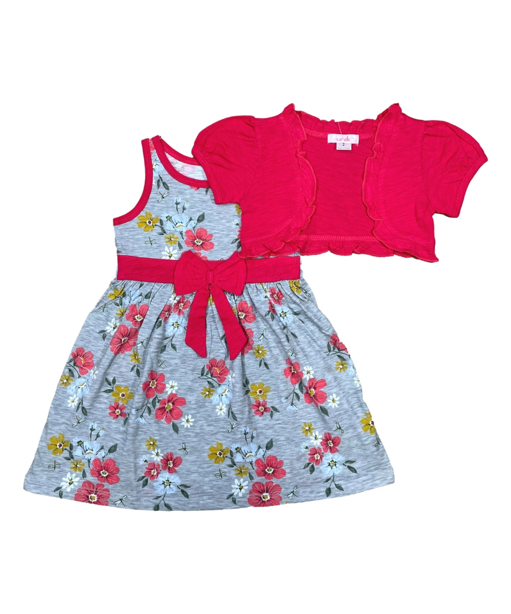 Cotton Tropical Dress with Removable Cardigan.  Size (12m-24m), (2-4), (5-8) $6 per unit. DR2238
