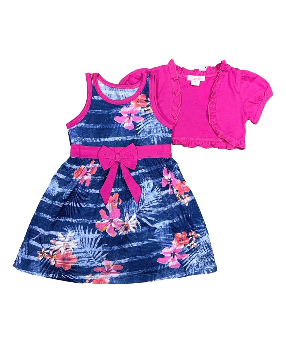 Cotton Tropical Dress with Removable Cardigan.  Size (12m-24m), (2-4), (5-8) $6 per unit. DR2238