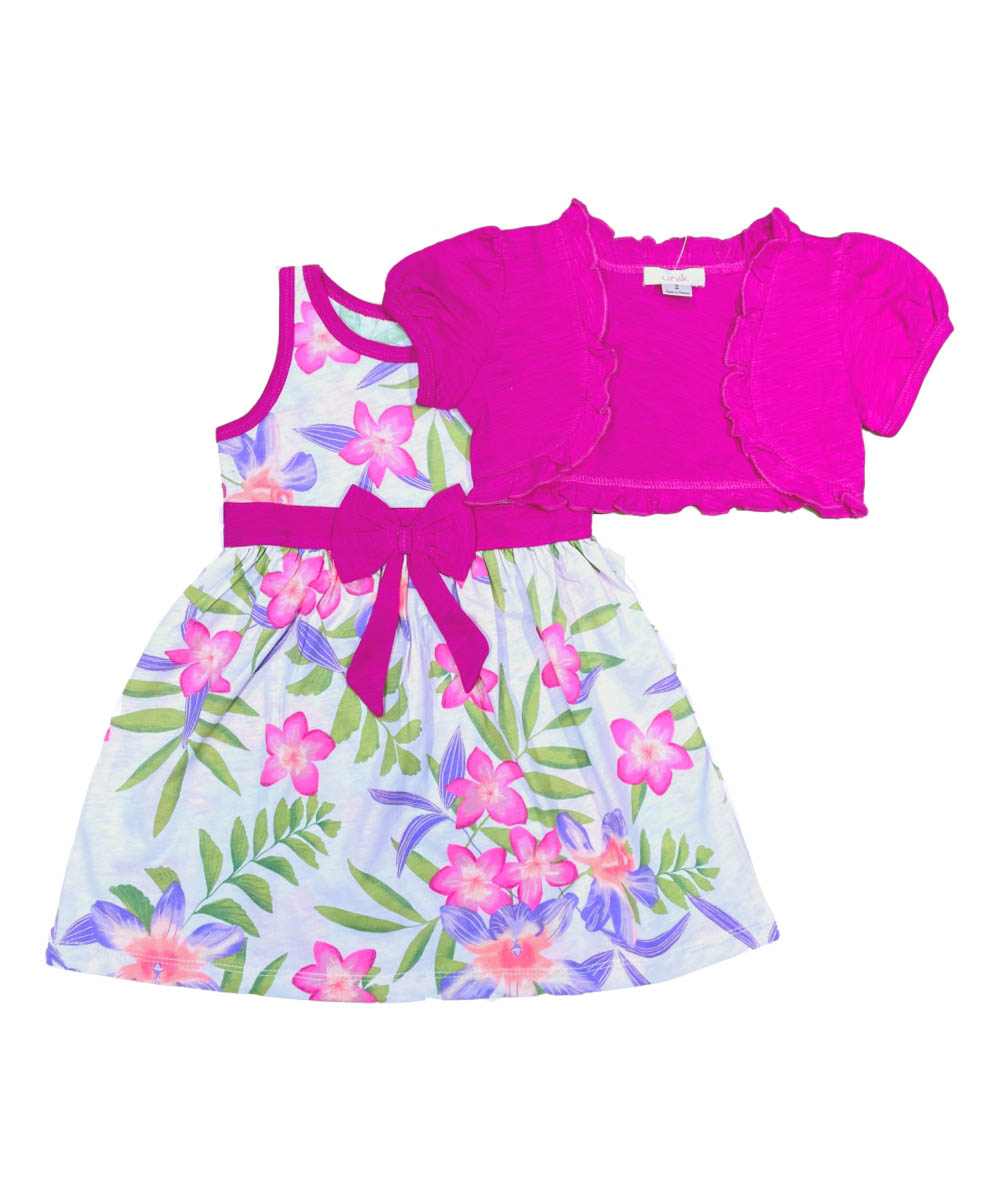 Cotton Tropical Dress with Removable Cardigan.  Size (12m-24m), (2-4), (5-8) $6 per unit. DR2238