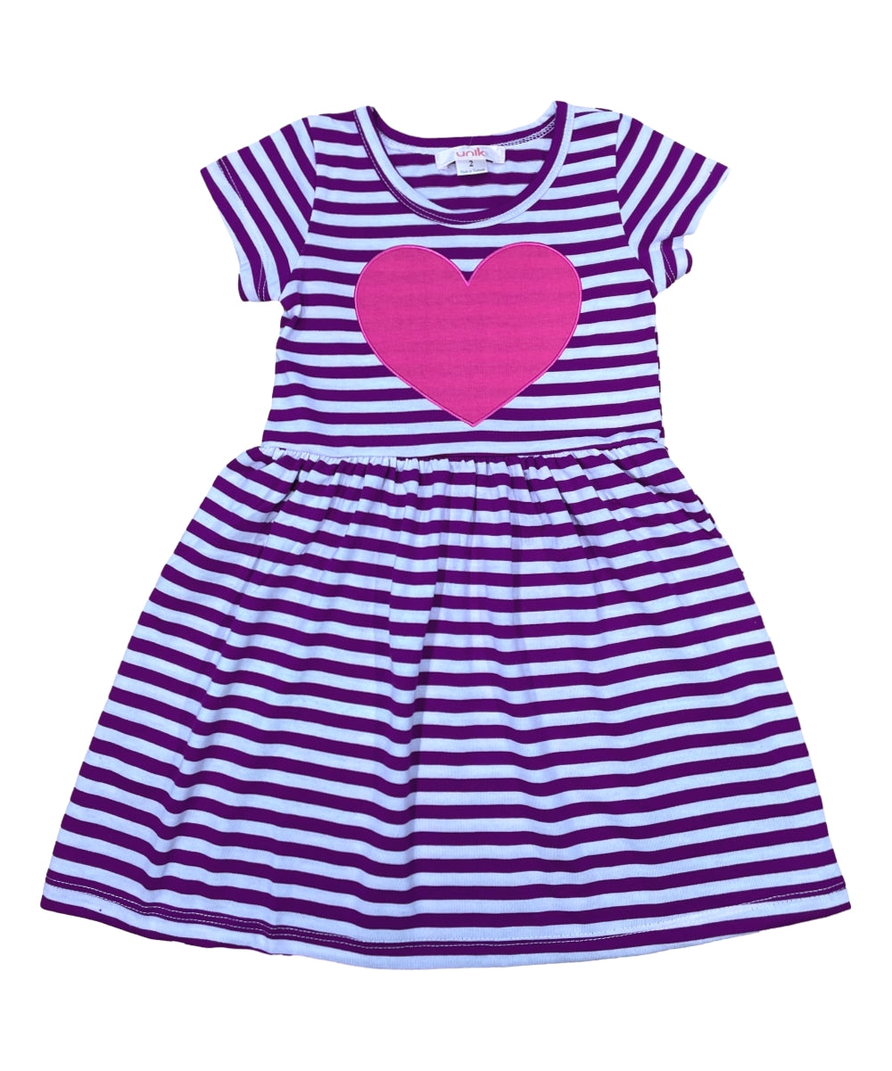 Modern Black Stripe Dress with Heart Applique 2-4, 5-8, $6 per piece. DR2241
