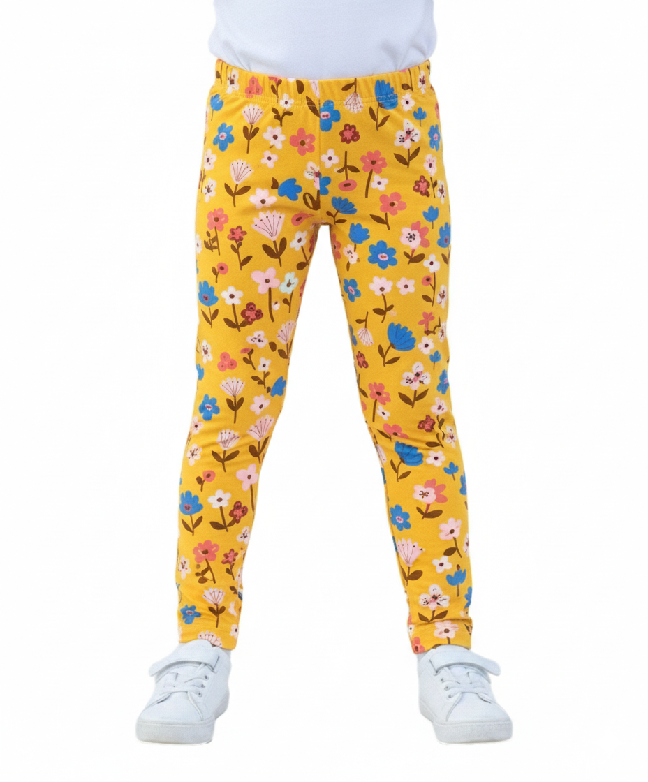 Girl Cotton Leggings - Yellow Floral (2-12) $3.25 Per piece GB700