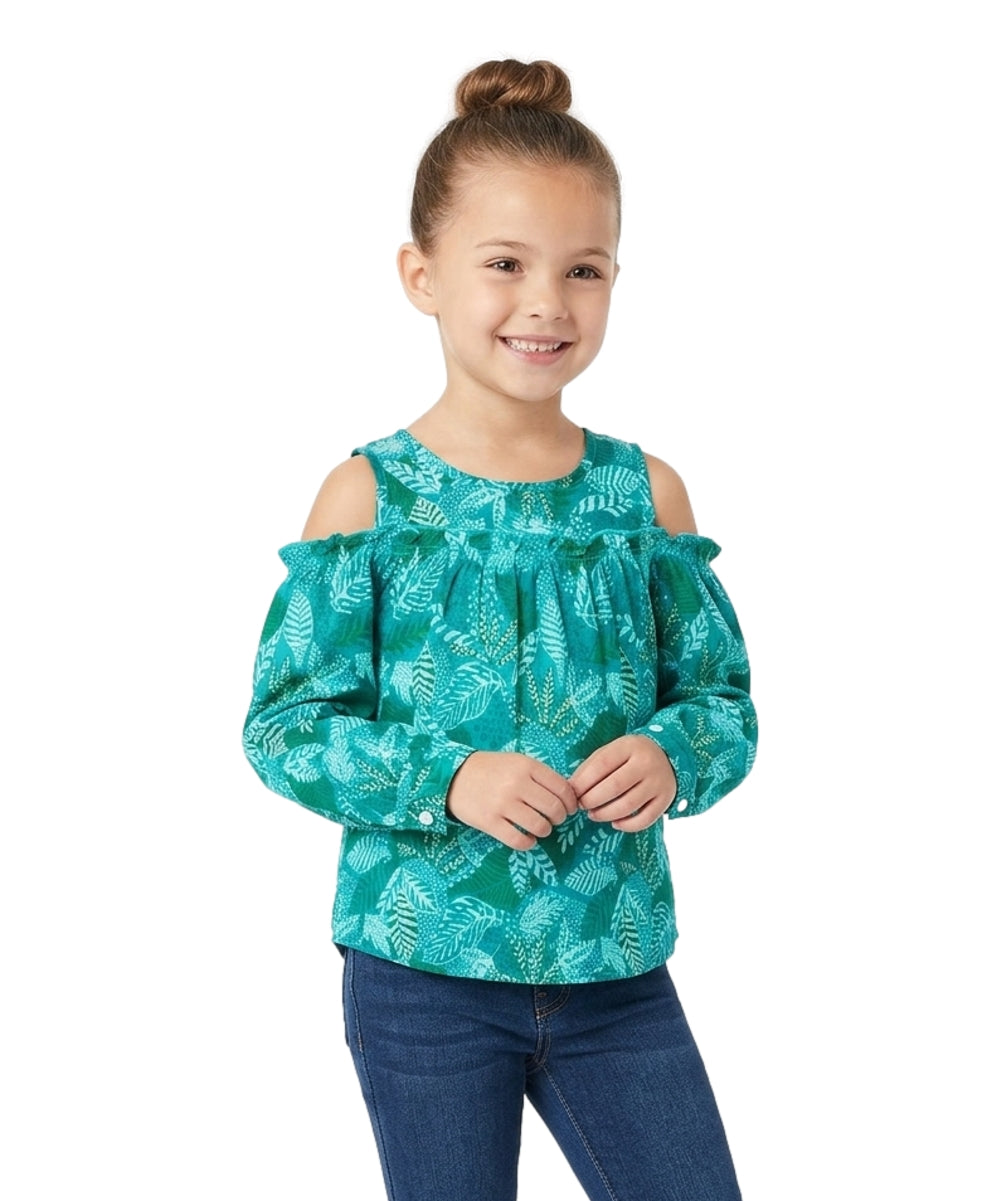 Girl Geometric Cold-Shoulder Long-Sleeve Blouse - Green 2-12 (6 Pack) $4.00 per piece GB716
